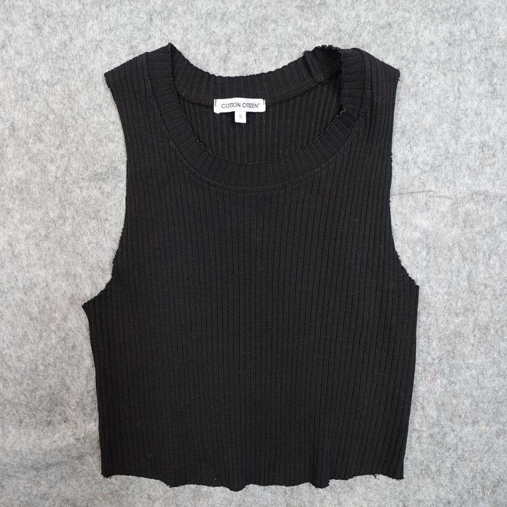 Cotton Citizen Top Womens Small Tank Cropped Ribbed Knit Black Muscle Crew USA
